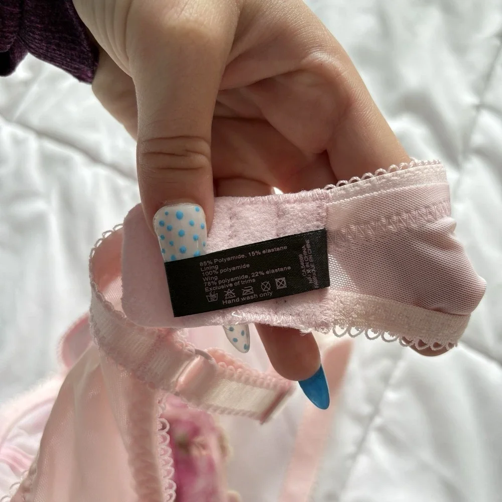 Womens 30DD Bra Pink‎ Unlined Underwire Back Closure Floral Feminine Coquette